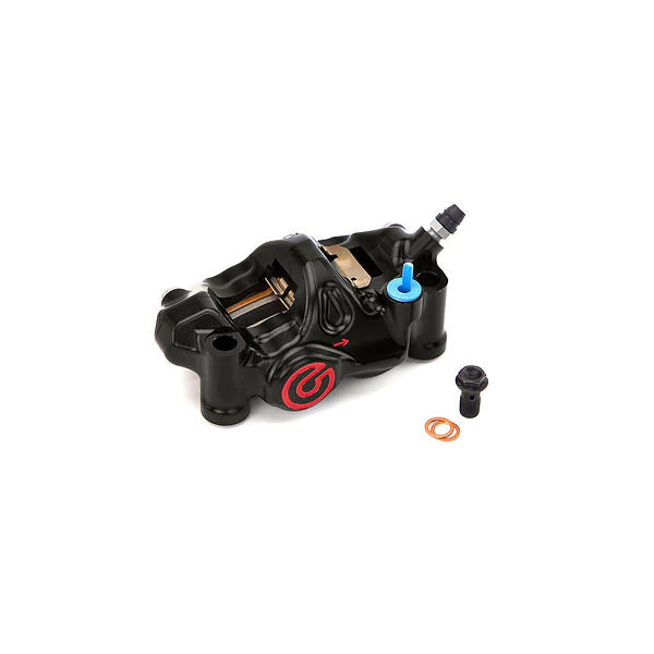 BREMBO, BREMBO - SINGLE BRAKE CALIPER - RADIAL MOUNT - BLACK W/ RED LETTERING