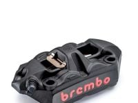 BREMBO, BREMBO - SINGLE BRAKE CALIPER - RADIAL MOUNT - BLACK W/ RED LETTERING