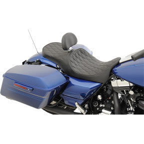 drag, DRAG - BACKREST COMPATIBLE 2-UP LEATHER SEAT- DOUBLE DIAMOND STITCHED - '08 - '20 TOURING