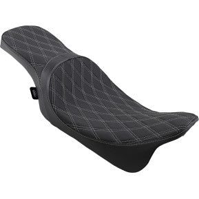 drag, DRAG - PREDATOR 2-UP SEAT - DOUBLE DIAMOND STITCH, SILVER THREAD - '08-'20 TOURING